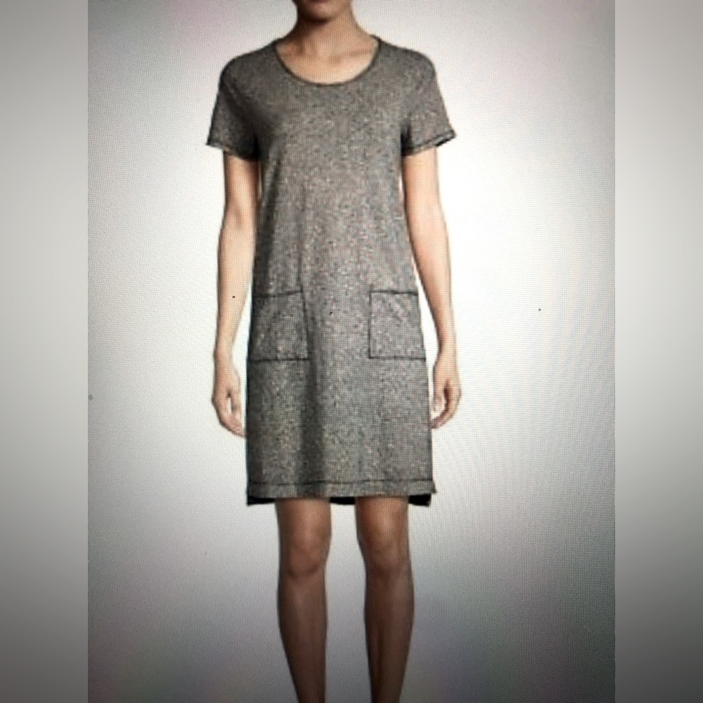 EILEEN FISHER Black and White Striped Slub Dress